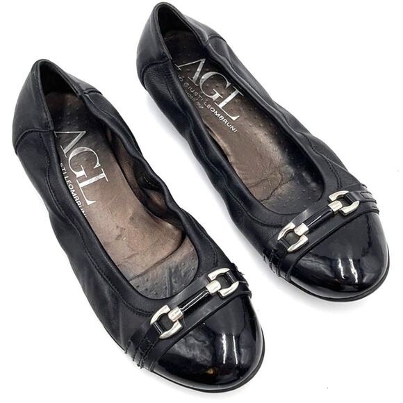 AGL black leather flats size 38.5 Made in Italy - Picture 1 of 8